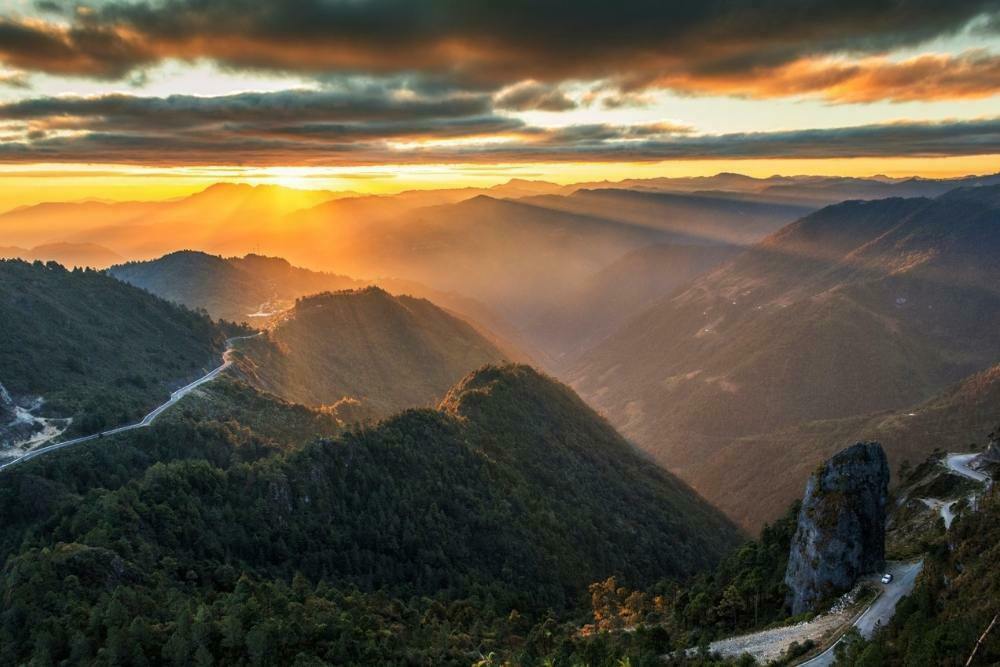 Sunrise over Las Piedras de Captzin Stones on the road to the Sierra de los Cuchumatanes in Huehuetenango Guatemala